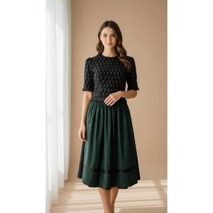 Vintage Susan Bristol Wool Holiday Sweater Set Green Floral Old Money Sz 40 / 4